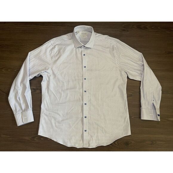 Twillory Tailored Fit 17 34/35 Non Iron Safe Cotton Blue/White Check Button Down - Picture 3 of 8
